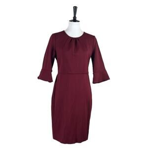 J.Crew Sheath Dress Ponte Knit Bell Sleeves Crew Neck Burgundy Women’s Size 8